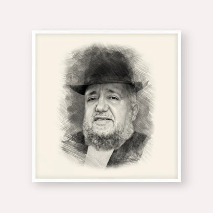 Rabbi Meir Mazuz – Black & White – White Frame Square | Jewish Wall Art, Gedolim Pictures