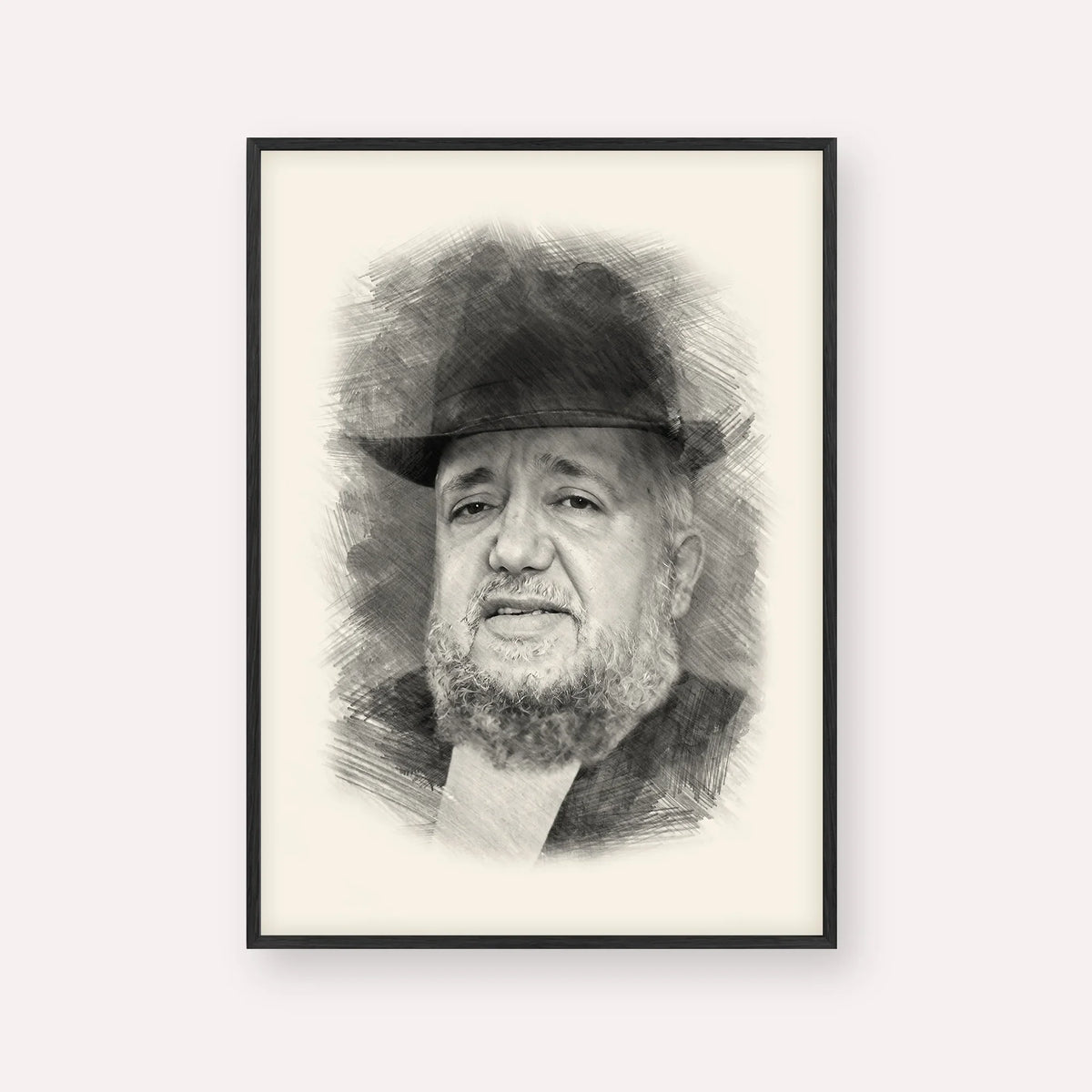 Rabbi Meir Mazuz – Black & White – Black Frame Vertical | Jewish Wall Art, Gedolim Pictures