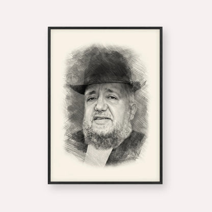 Rabbi Meir Mazuz – Black & White – Black Frame Vertical | Jewish Wall Art, Gedolim Pictures