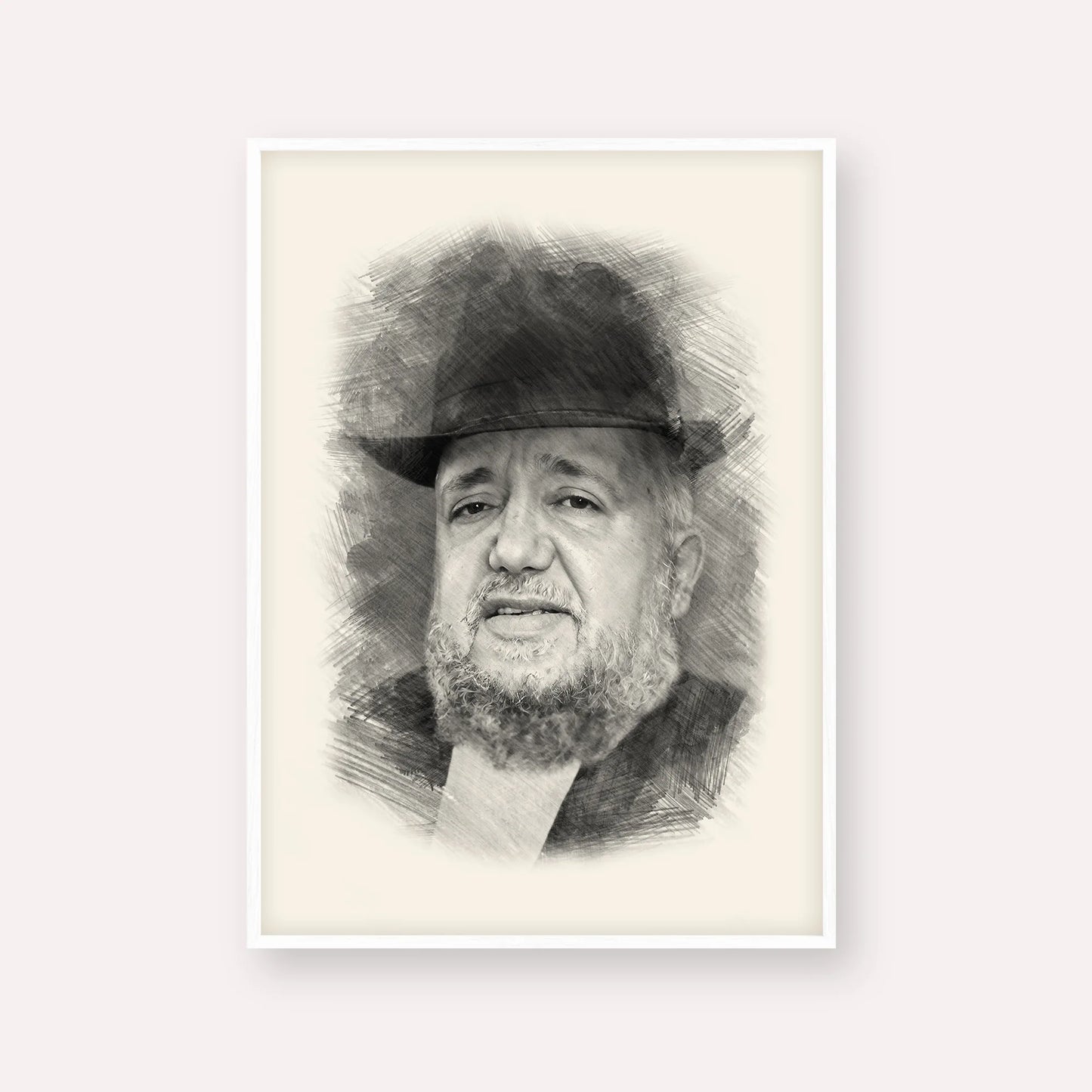 Rabbi Meir Mazuz – Black & White – White Frame Vertical | Jewish Wall Art, Gedolim Pictures