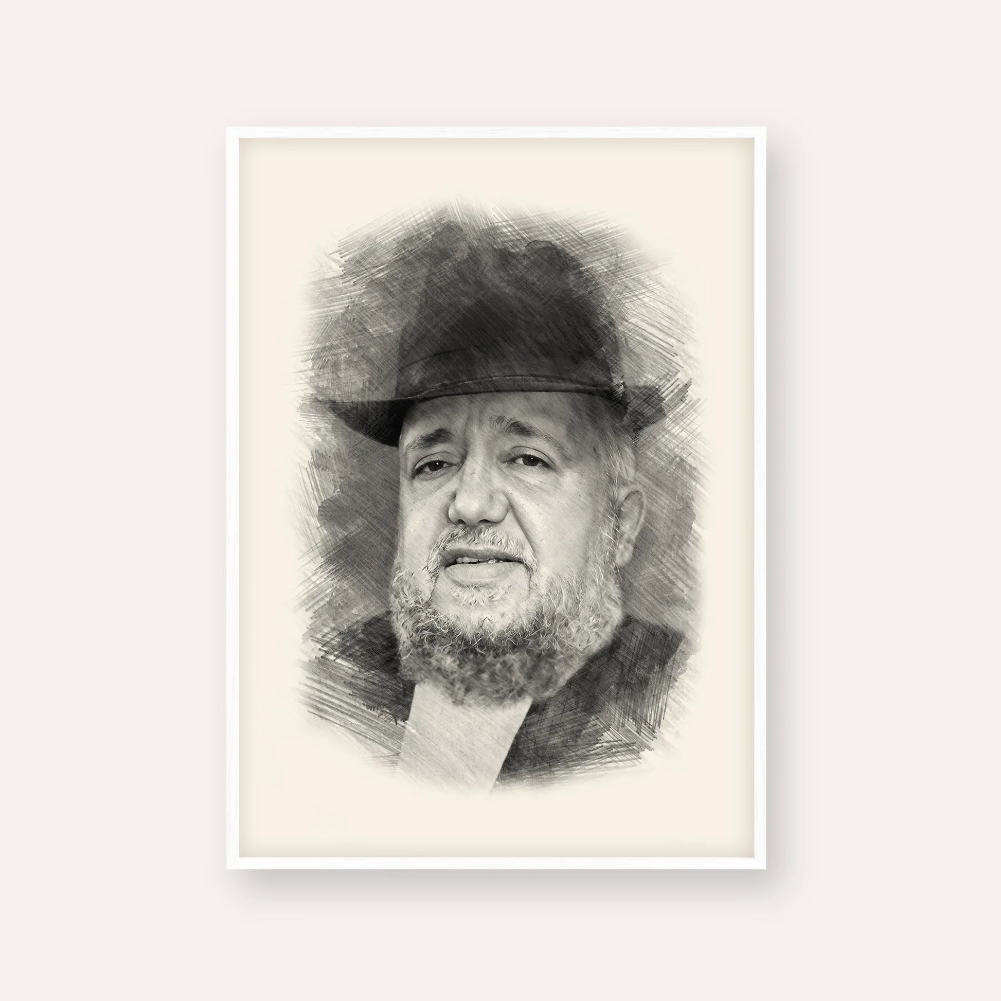 Rabbi Meir Mazuz – Black & White – White Frame Vertical | Jewish Wall Art, Gedolim Pictures