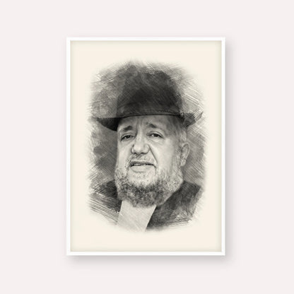 Rabbi Meir Mazuz – Black & White – White Frame Vertical | Jewish Wall Art, Gedolim Pictures