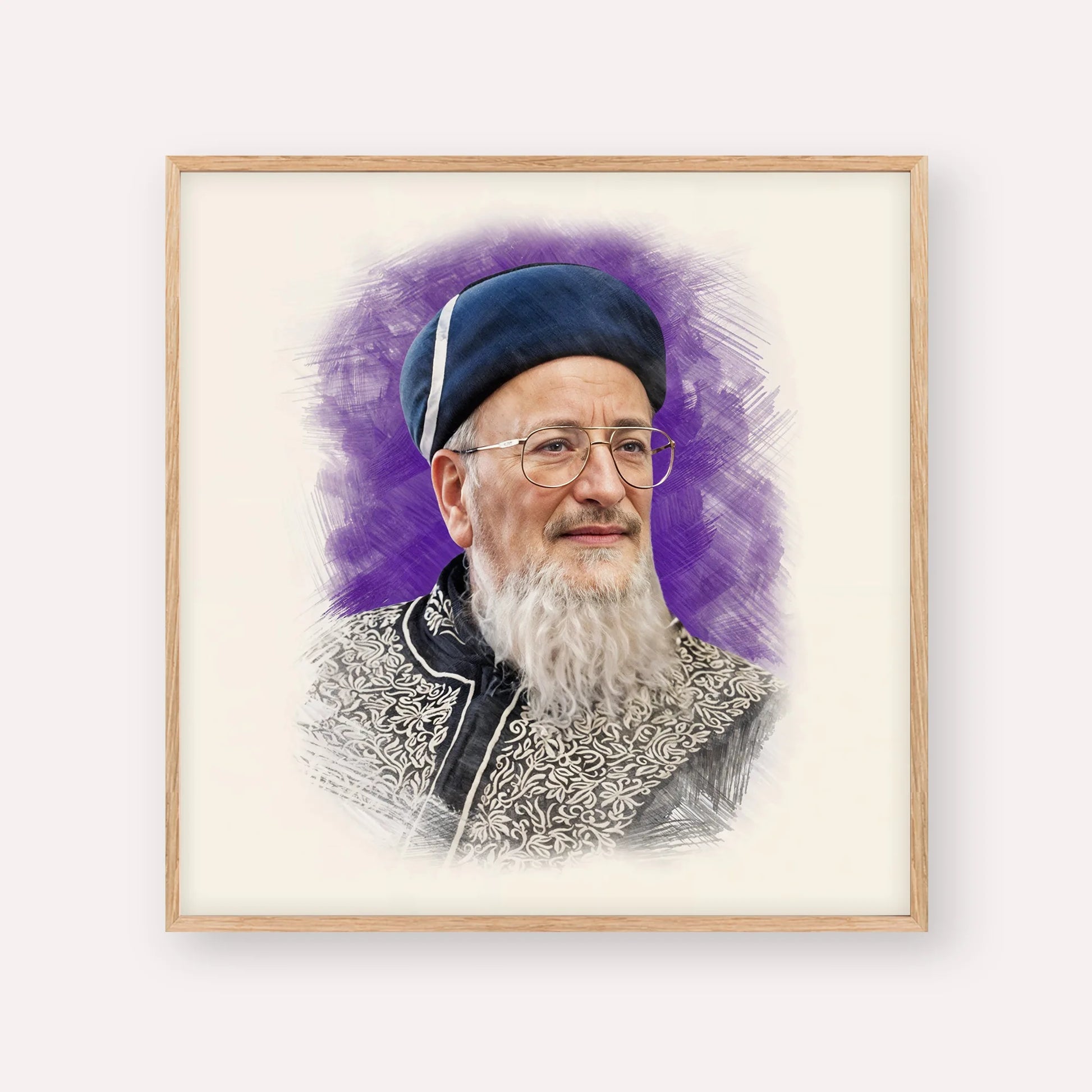 Rabbi Mordechai Eliyahu – Wood Frame Square | Jewish Wall Art, Gedolim Pictures