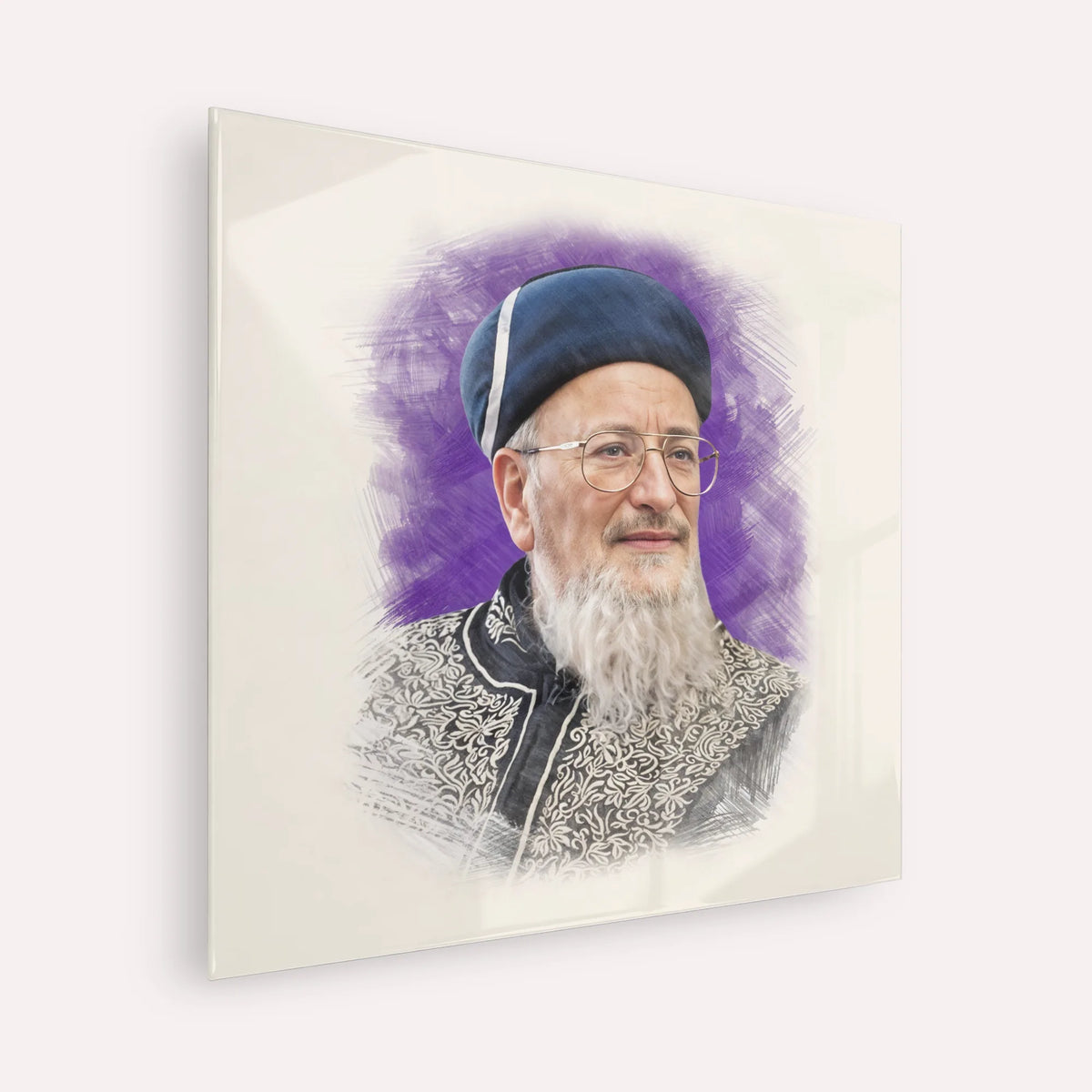 Rabbi Mordechai Eliyahu – Acrylic Glass Square | Jewish Wall Art, Gedolim Pictures