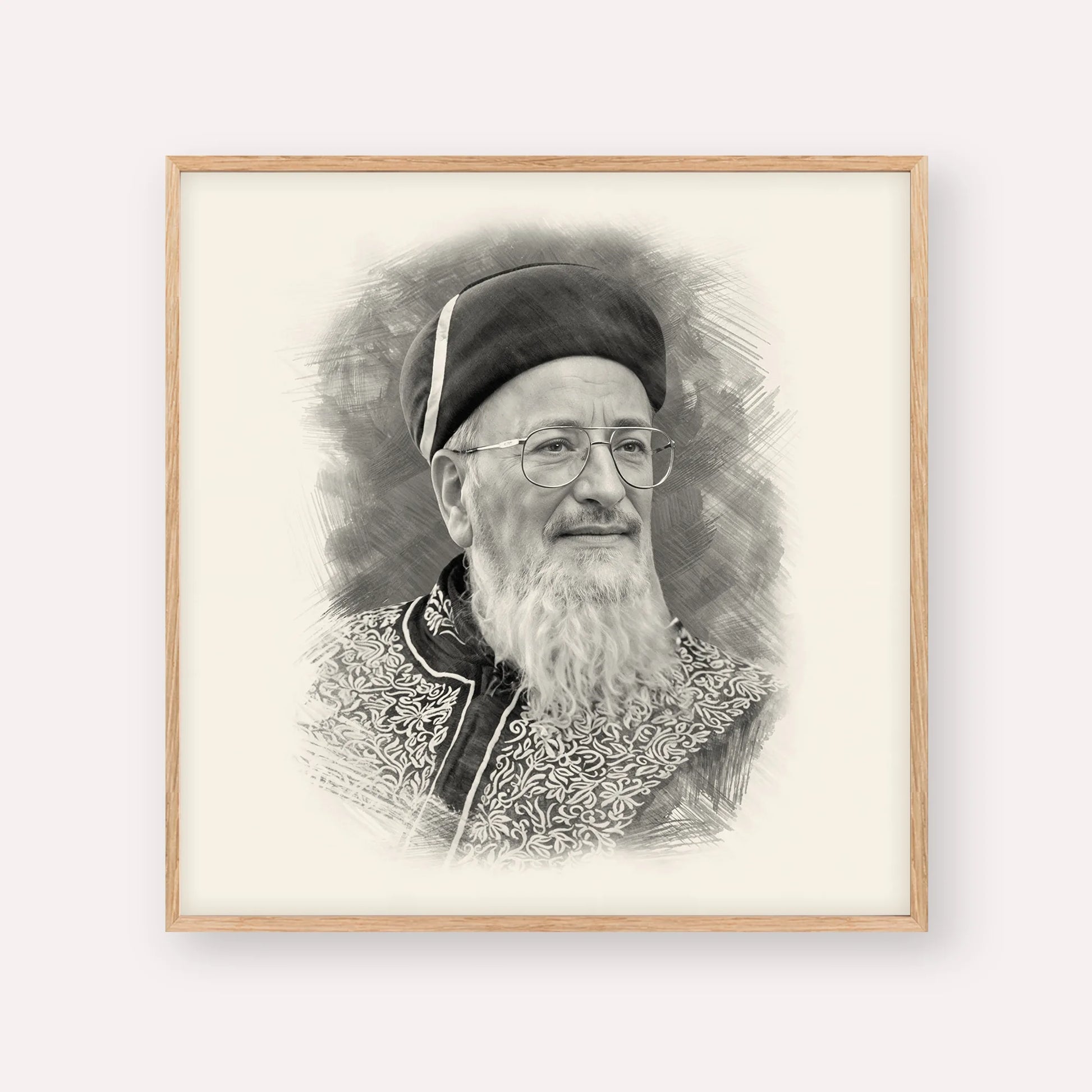 Rabbi Mordechai Eliyahu – Black & White – Wood Frame Square | Jewish Wall Art, Gedolim Pictures
