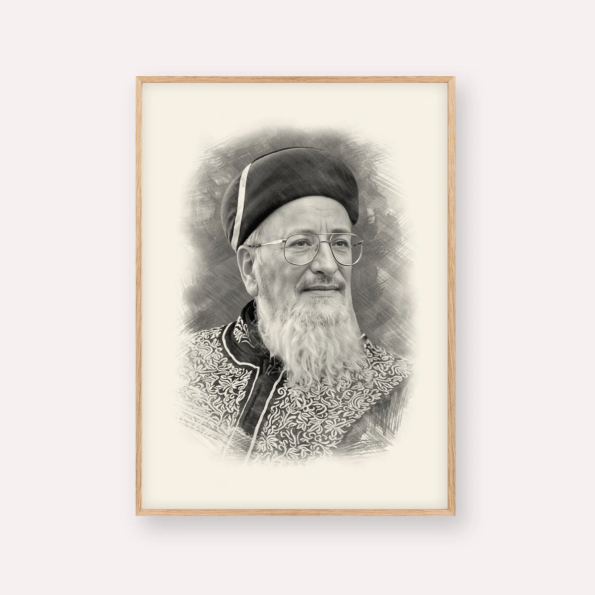Rabbi Mordechai Eliyahu – Black & White – Wood Frame Vertical | Jewish Wall Art, Gedolim Pictures