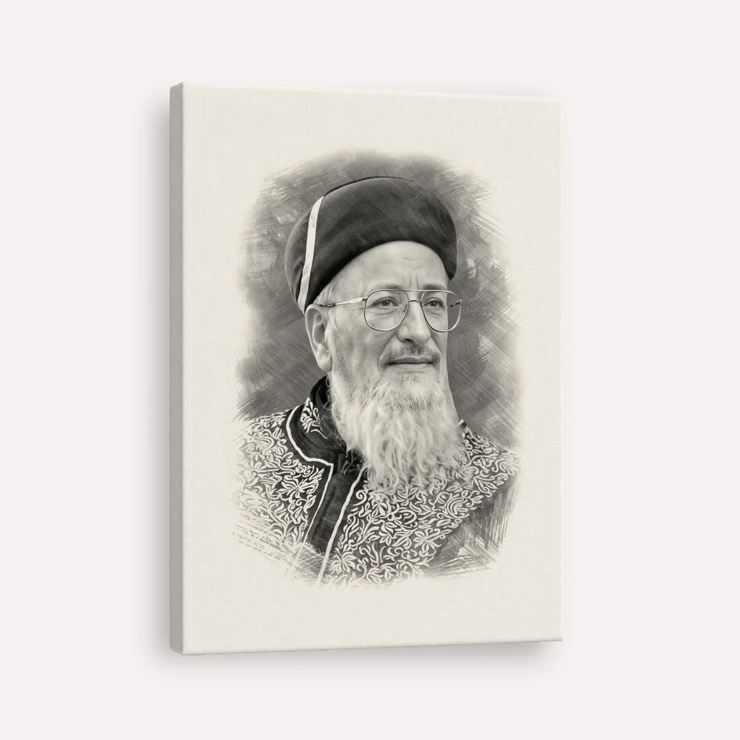 Rabbi Mordechai Eliyahu – Black & White – Canvas Vertical | Jewish Wall Art, Gedolim Pictures