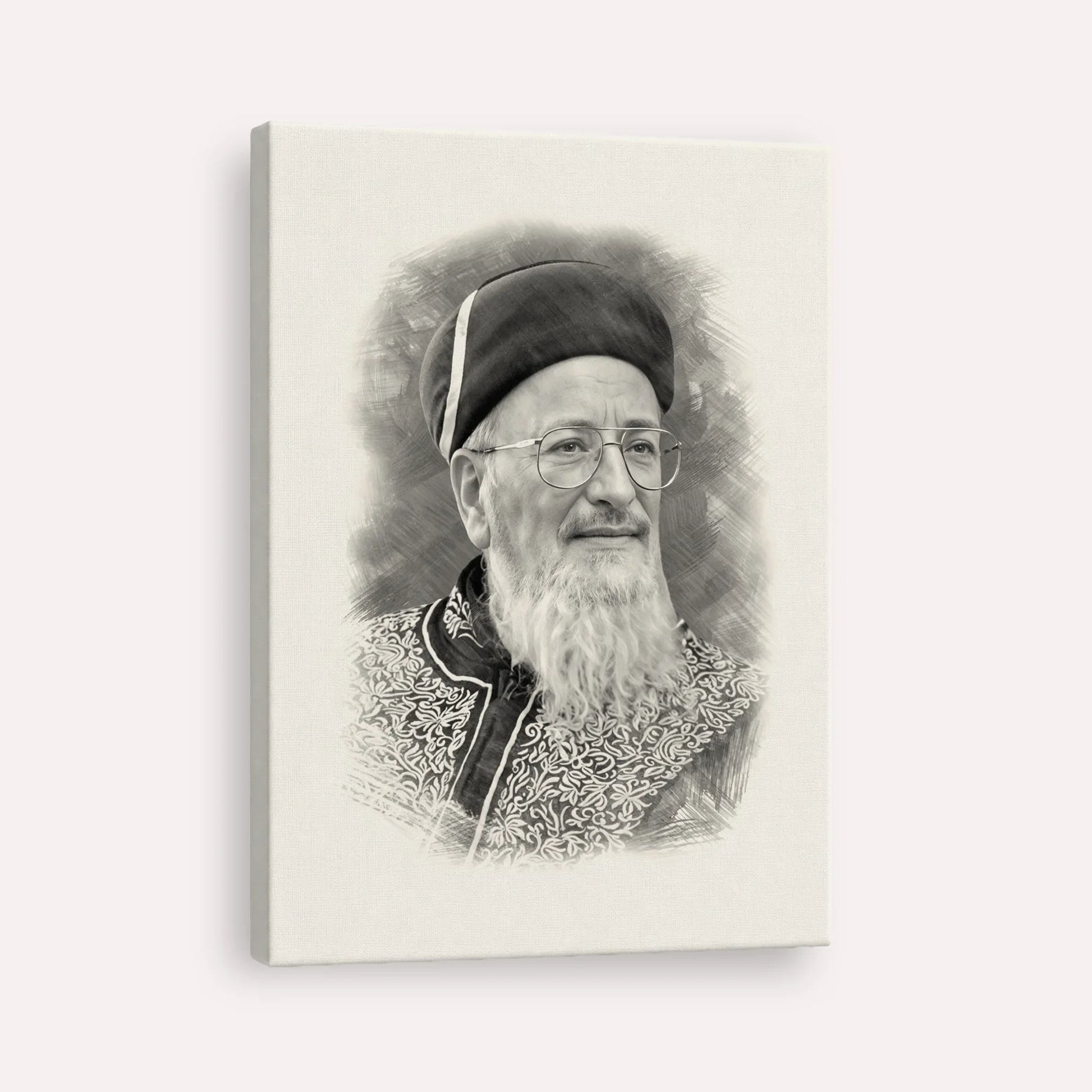 Rabbi Mordechai Eliyahu – Black & White – Canvas Vertical | Jewish Wall Art, Gedolim Pictures