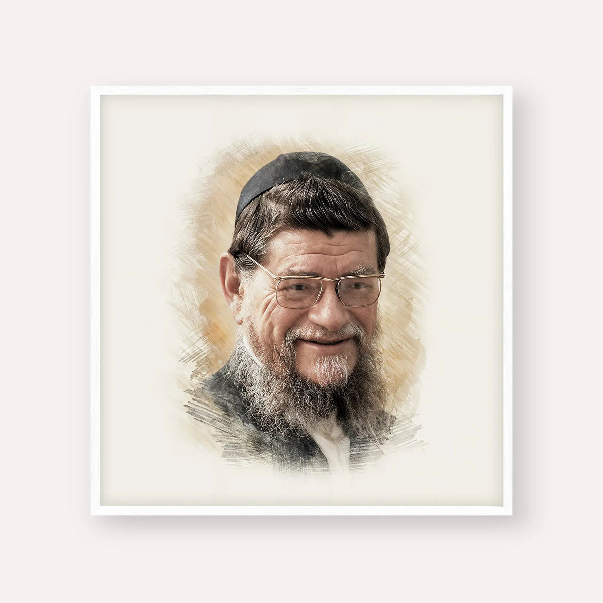 Rabbi Mordechai Gifter – White Frame Square | Jewish Wall Art, Gedolim Pictures