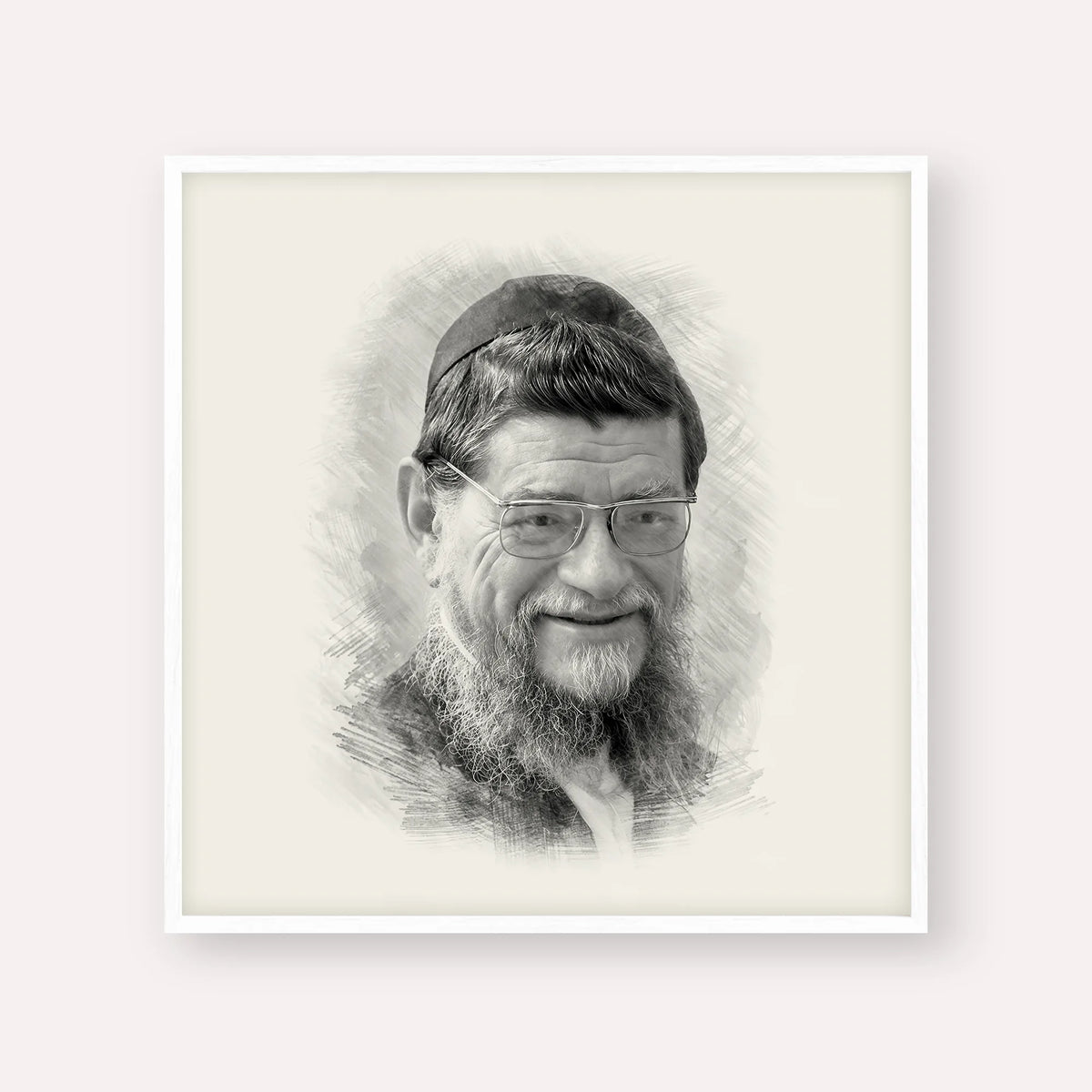 Rabbi Mordechai Gifter – Black & White – White Frame Square | Jewish Wall Art, Gedolim Pictures