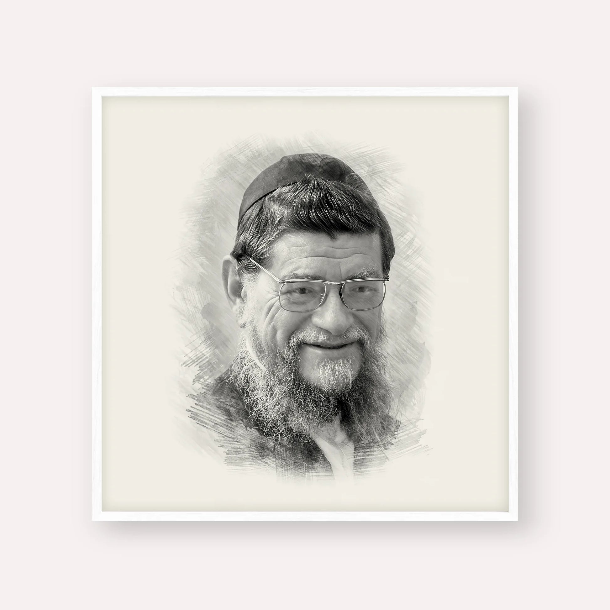 Rabbi Mordechai Gifter – Black & White – White Frame Square | Jewish Wall Art, Gedolim Pictures