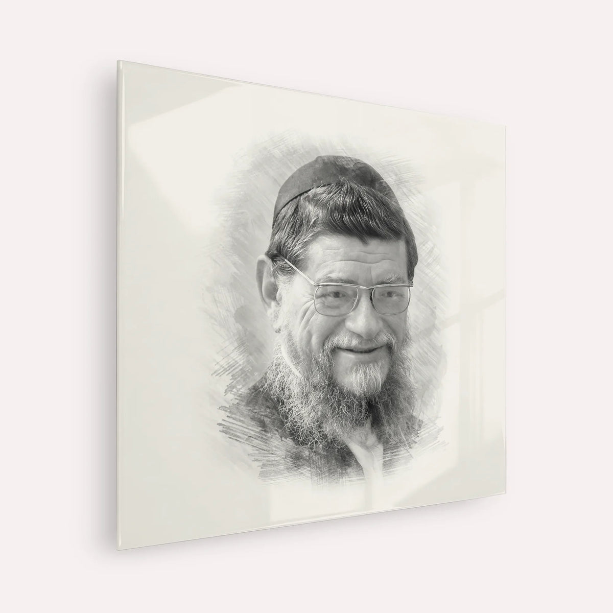 Rabbi Mordechai Gifter – Black & White – Acrylic Glass Square | Jewish Wall Art, Gedolim Pictures