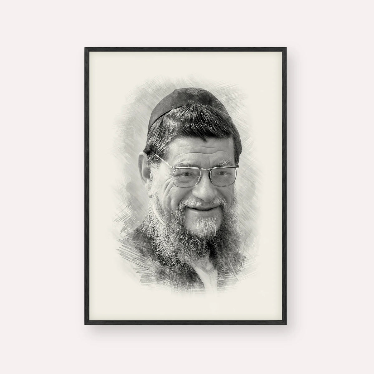 Rabbi Mordechai Gifter – Black & White – Black Frame Vertical | Jewish Wall Art, Gedolim Pictures