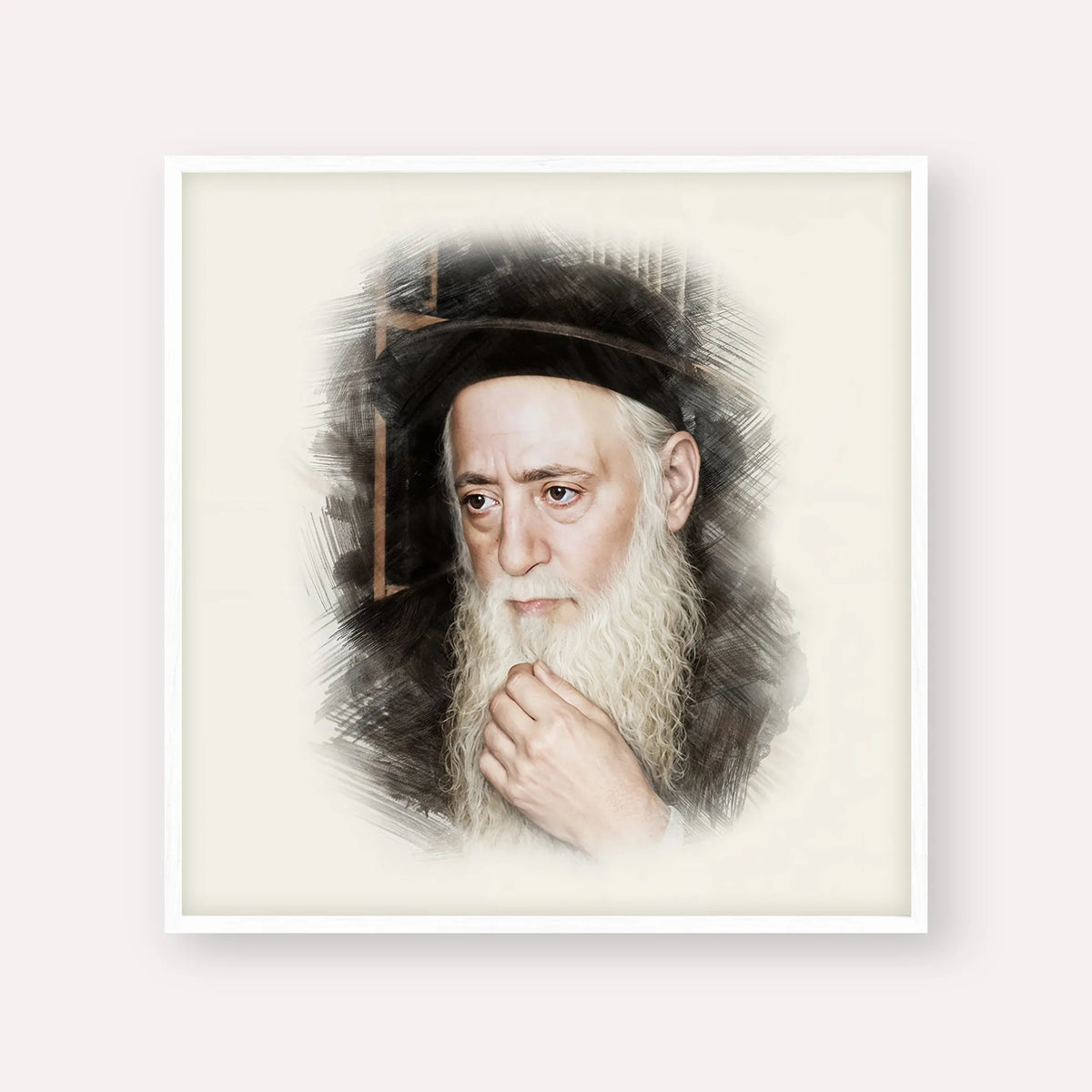 Rabbi Moshe Aharon Pinto – White Frame Square | Jewish Wall Art, Gedolim Pictures