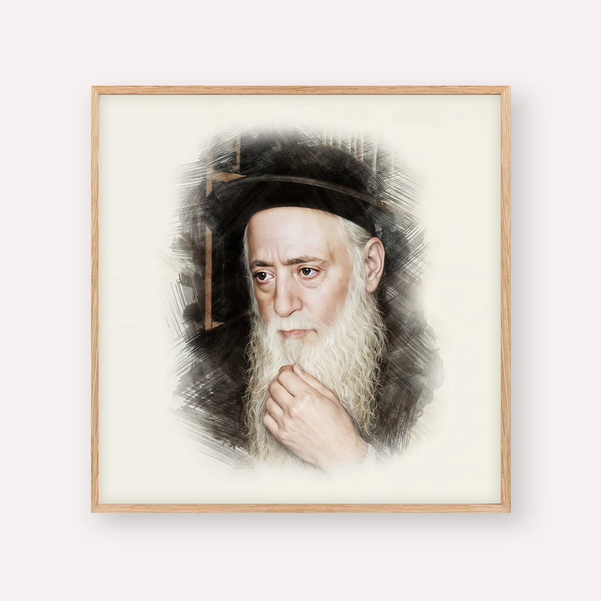Rabbi Moshe Aharon Pinto – Wood Frame Square | Jewish Wall Art, Gedolim Pictures