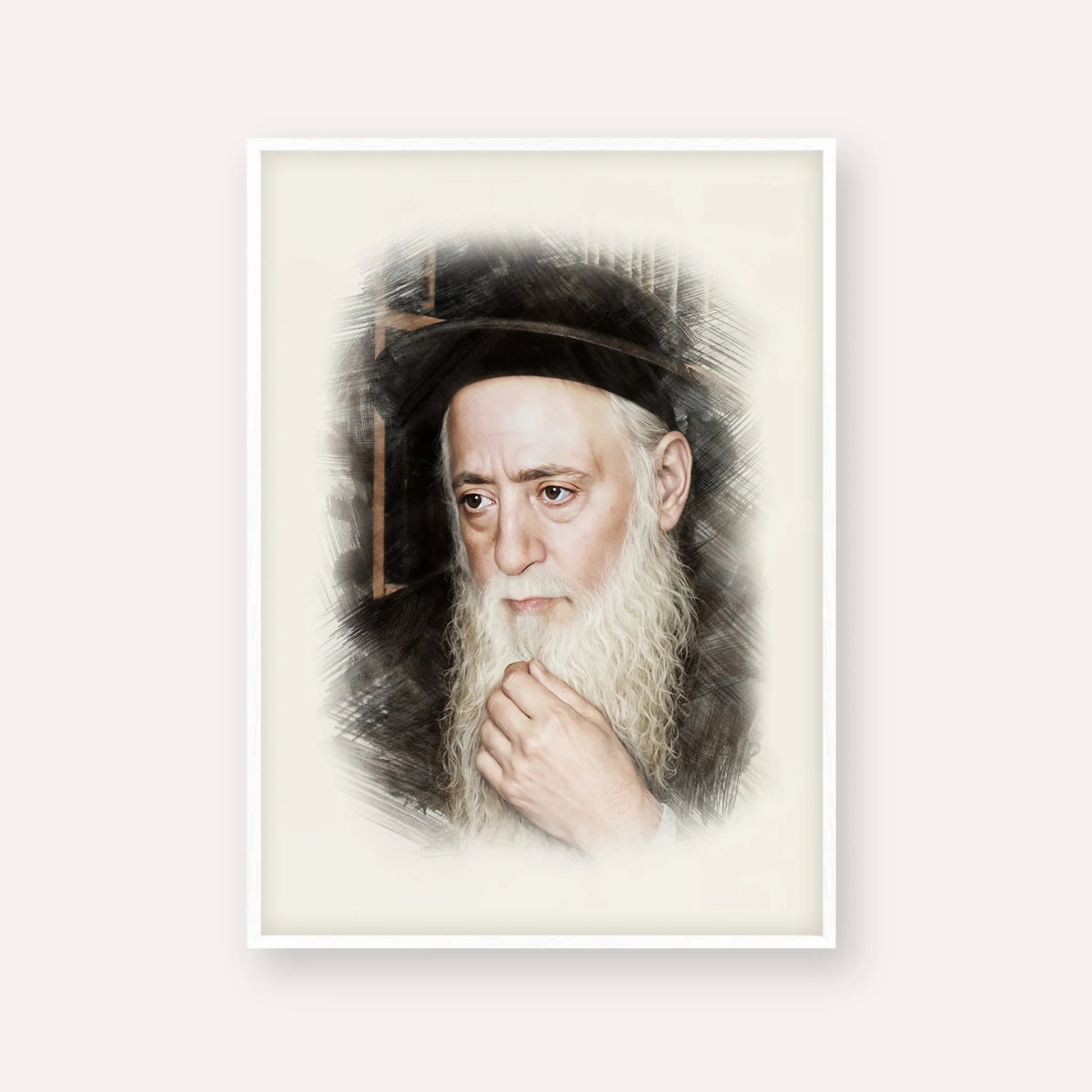 Rabbi Moshe Aharon Pinto – White Frame Vertical | Jewish Wall Art, Gedolim Pictures