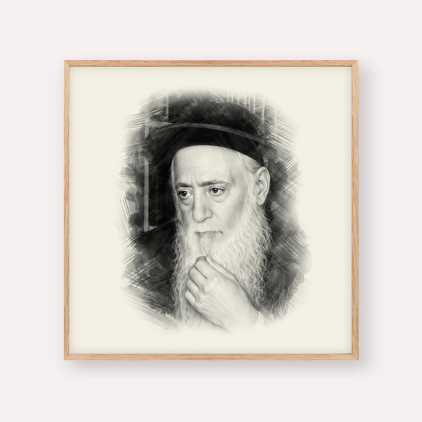 Rabbi Moshe Aharon Pinto – Black & White – Wood Frame Square | Jewish Wall Art, Gedolim Pictures