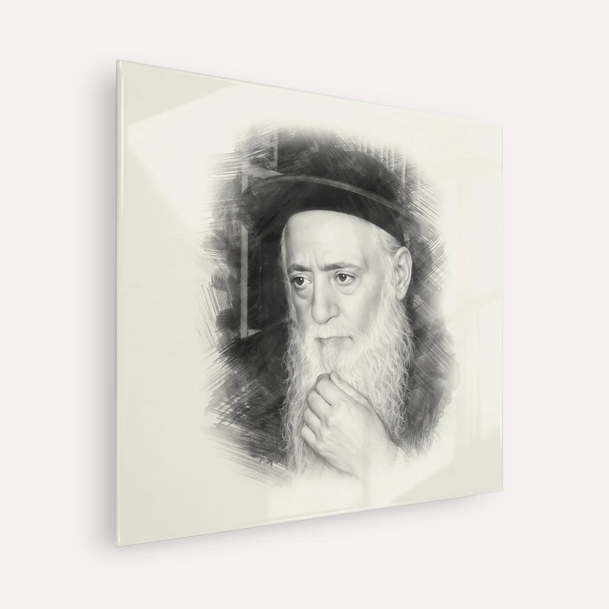 Rabbi Moshe Aharon Pinto – Black & White – Acrylic Glass Square | Jewish Wall Art, Gedolim Pictures