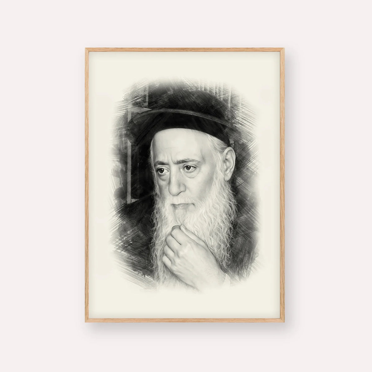 Rabbi Moshe Aharon Pinto – Black & White – Wood Frame Vertical | Jewish Wall Art, Gedolim Pictures