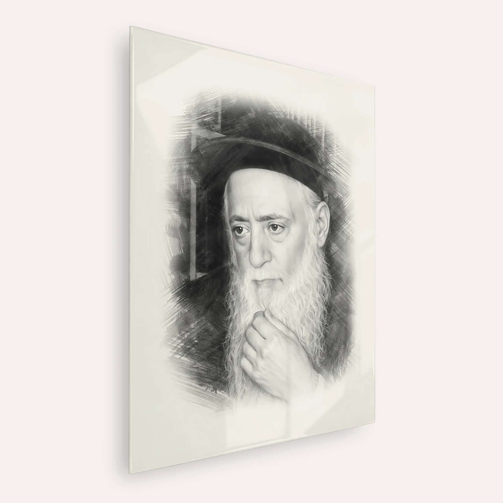Rabbi Moshe Aharon Pinto – Black & White – Acrylic Glass Vertical | Jewish Wall Art, Gedolim Pictures