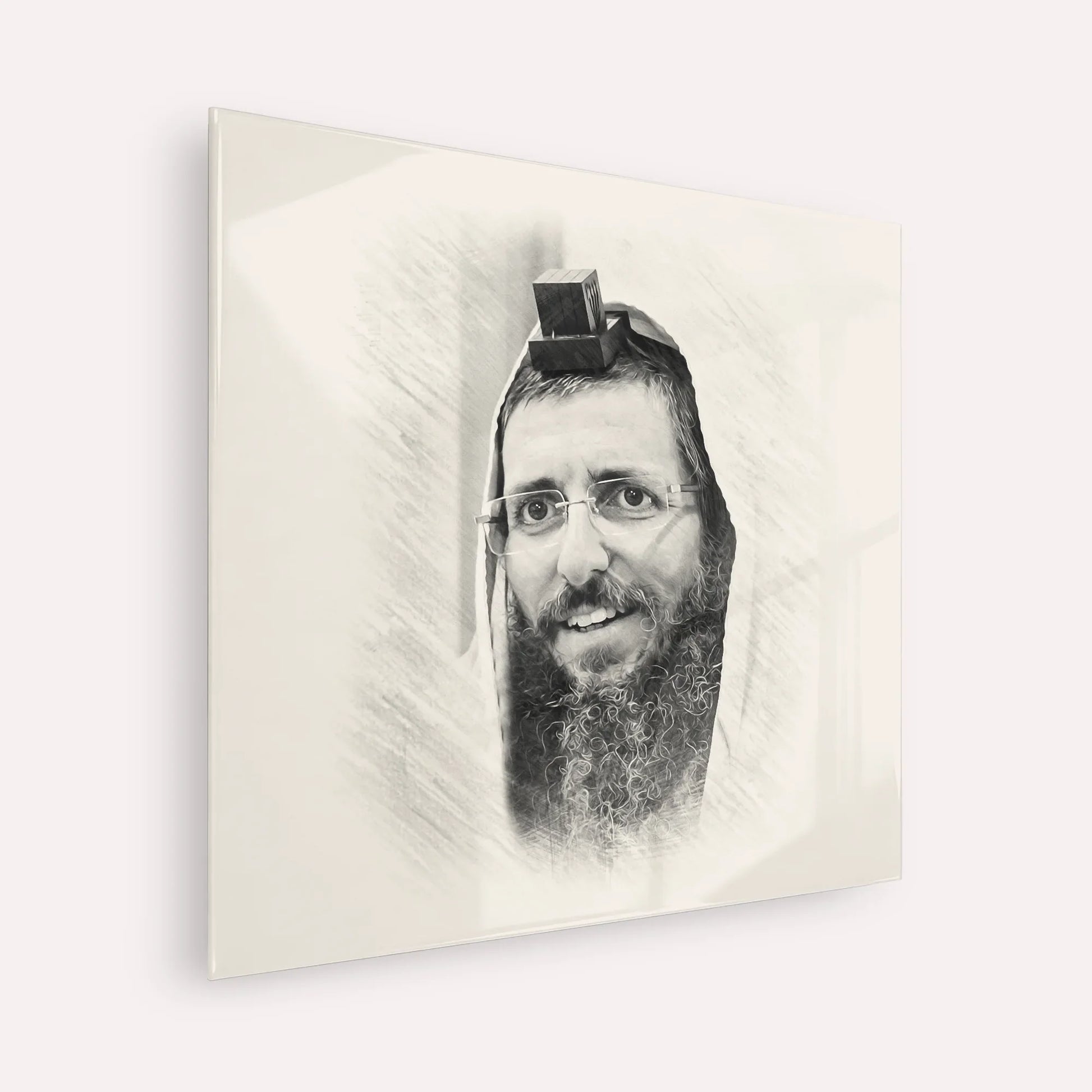 Rabbi Moshe Avital – Black & White – Acrylic Glass Square | Jewish Wall Art, Gedolim Pictures