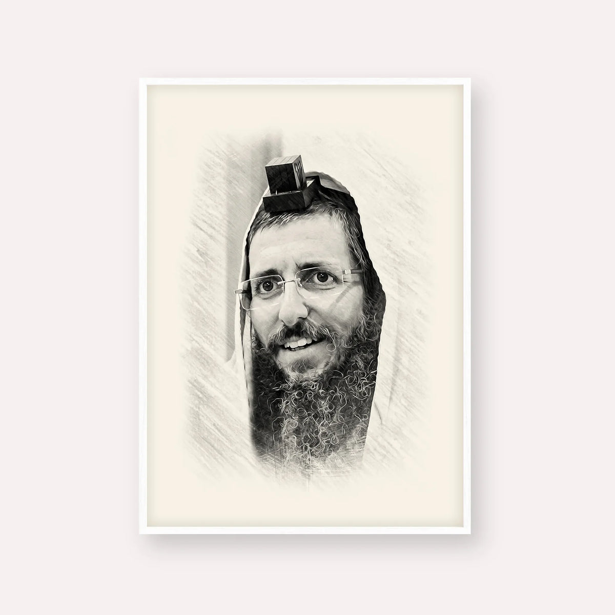 Rabbi Moshe Avital – Black & White – White Frame Vertical | Jewish Wall Art, Gedolim Pictures