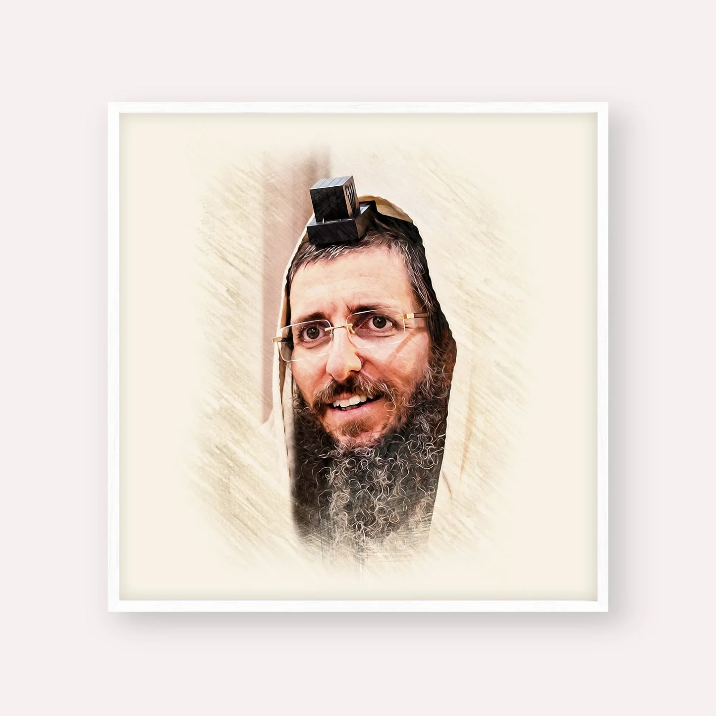 Rabbi Moshe Avital – White Frame Square | Jewish Wall Art, Gedolim Pictures