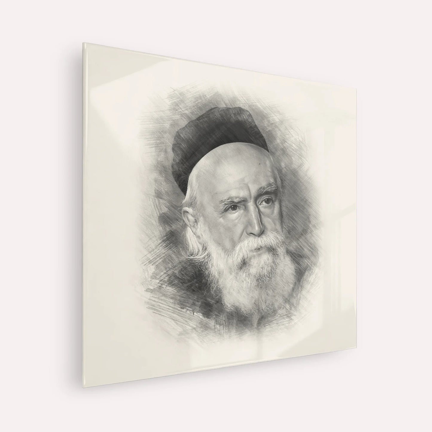 Rabbi Moshe Feinstein – Black & White – Acrylic Glass Square | Jewish Wall Art, Gedolim Pictures