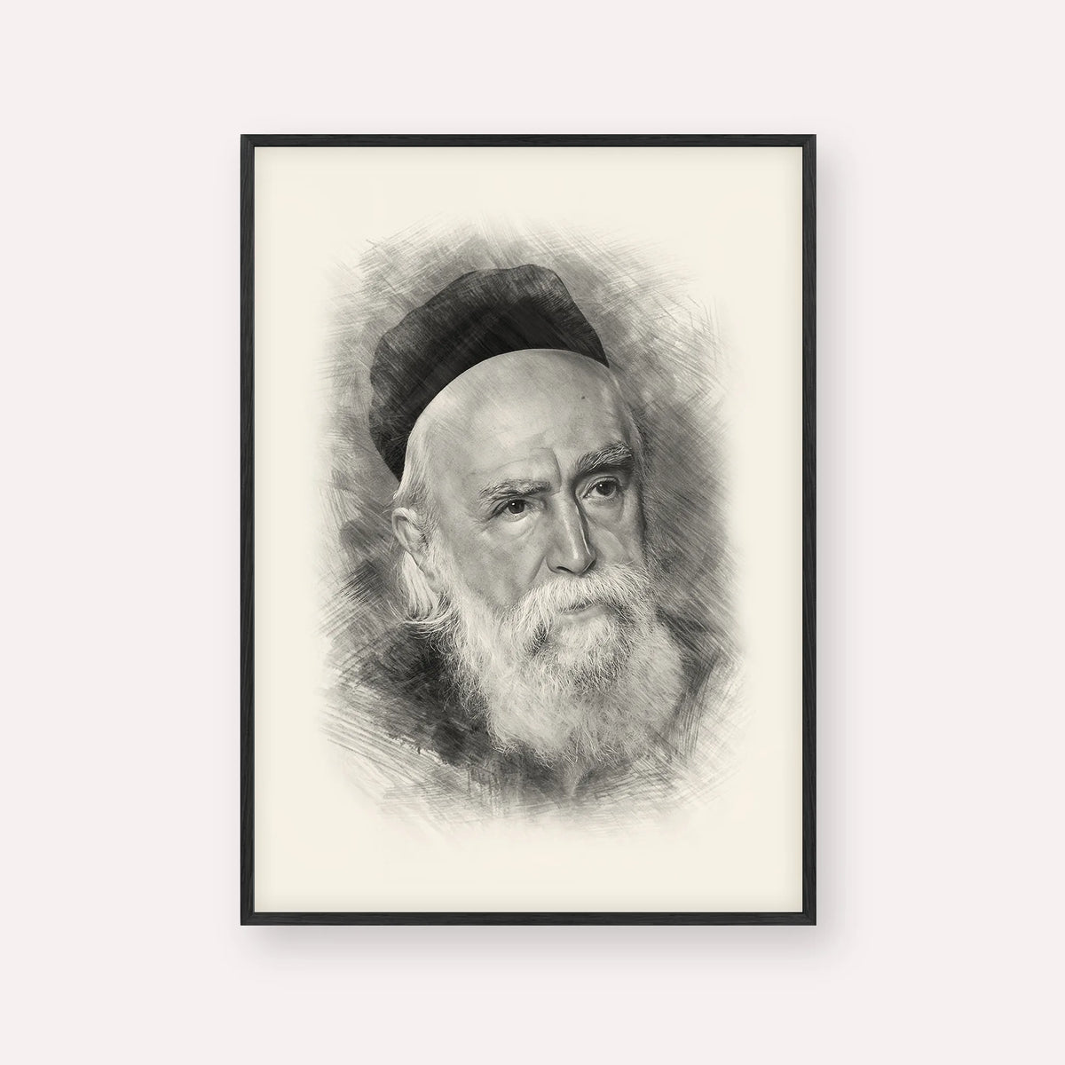 Rabbi Moshe Feinstein – Black & White – Black Frame Vertical | Jewish Wall Art, Gedolim Pictures