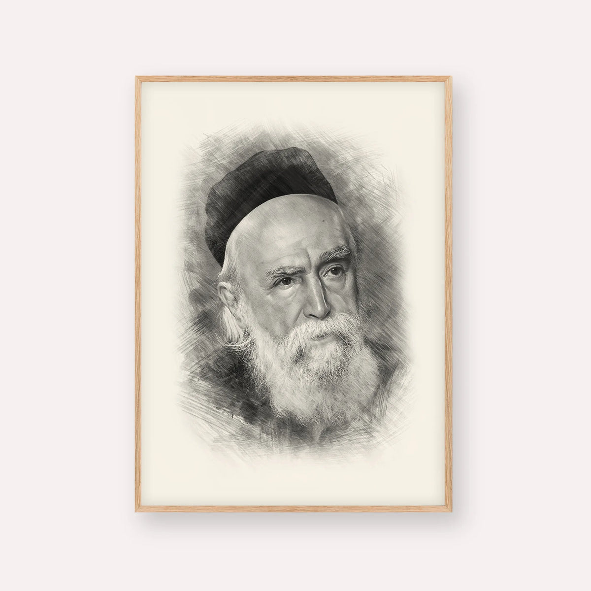 Rabbi Moshe Feinstein – Black & White – Wood Frame Vertical | Jewish Wall Art, Gedolim Pictures
