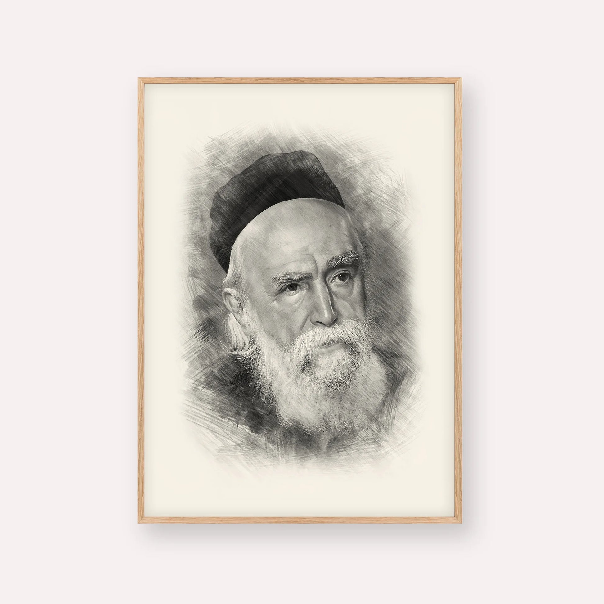 Rabbi Moshe Feinstein – Black & White – Wood Frame Vertical | Jewish Wall Art, Gedolim Pictures