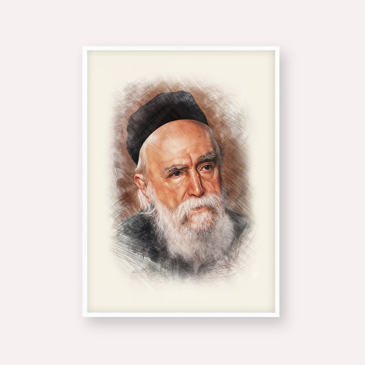 Rabbi Moshe Feinstein – White Frame Vertical | Jewish Wall Art, Gedolim Pictures