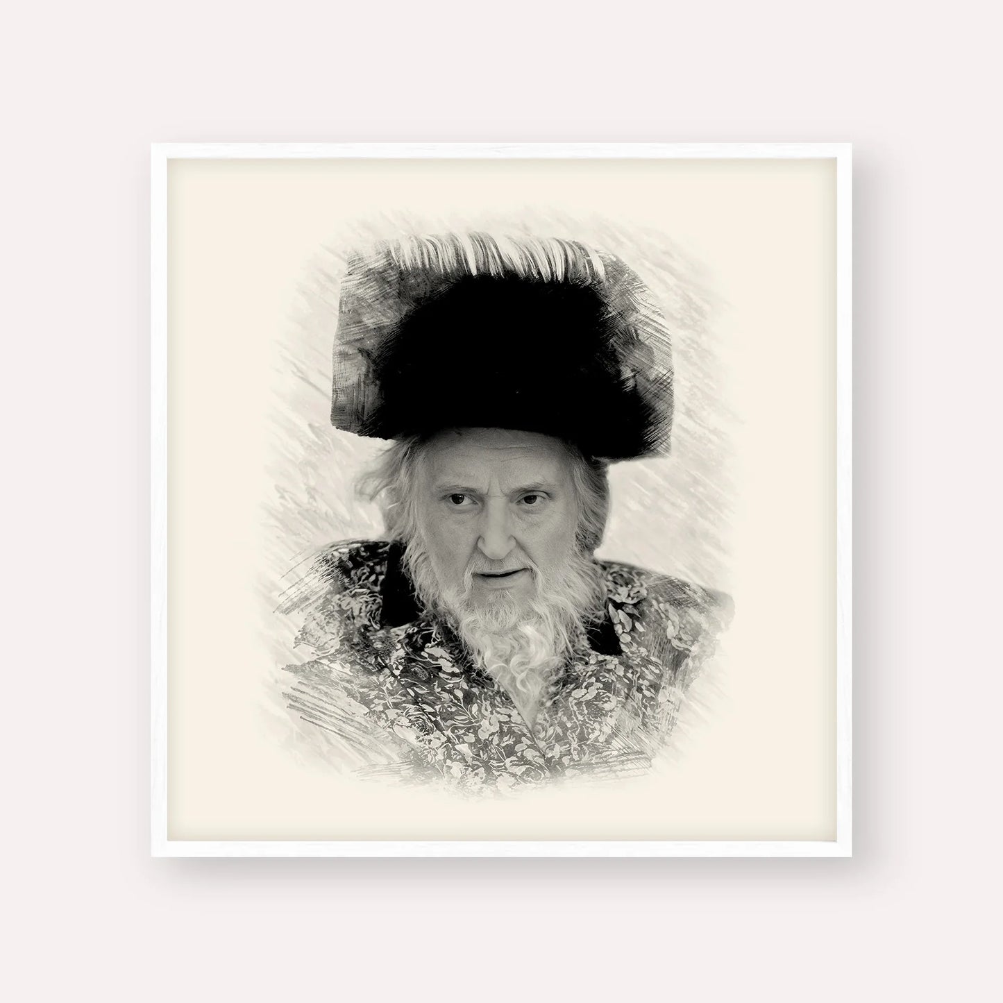Rabbi Moshe Sternbuch – Black & White – White Frame Square | Jewish Wall Art, Gedolim Pictures