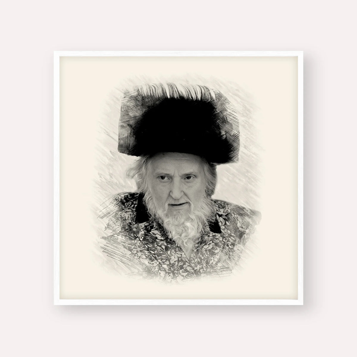 Rabbi Moshe Sternbuch – Black & White – White Frame Square | Jewish Wall Art, Gedolim Pictures