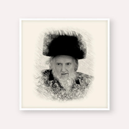 Rabbi Moshe Sternbuch – Black & White – White Frame Square | Jewish Wall Art, Gedolim Pictures