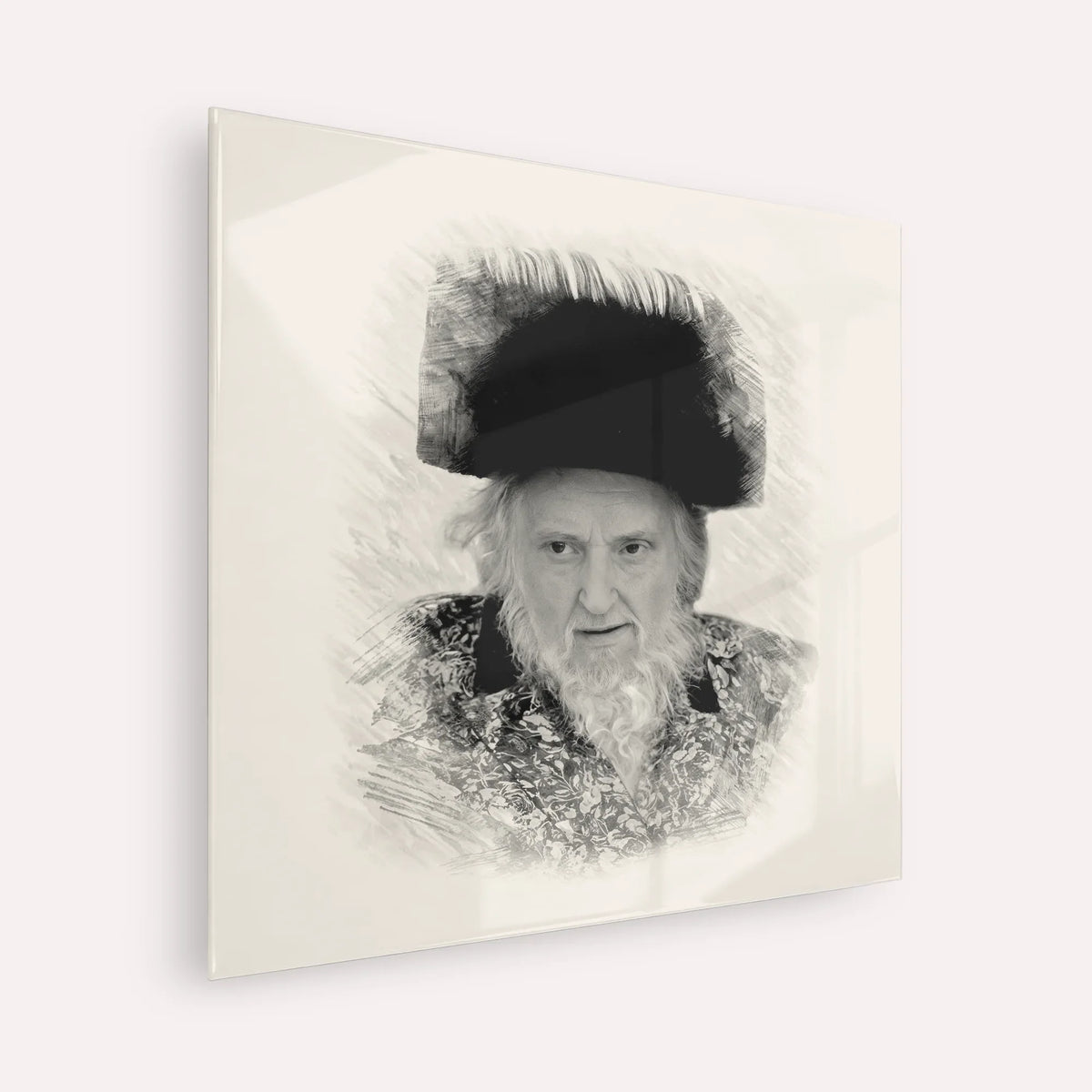 Rabbi Moshe Sternbuch – Black & White – Acrylic Glass Square | Jewish Wall Art, Gedolim Pictures