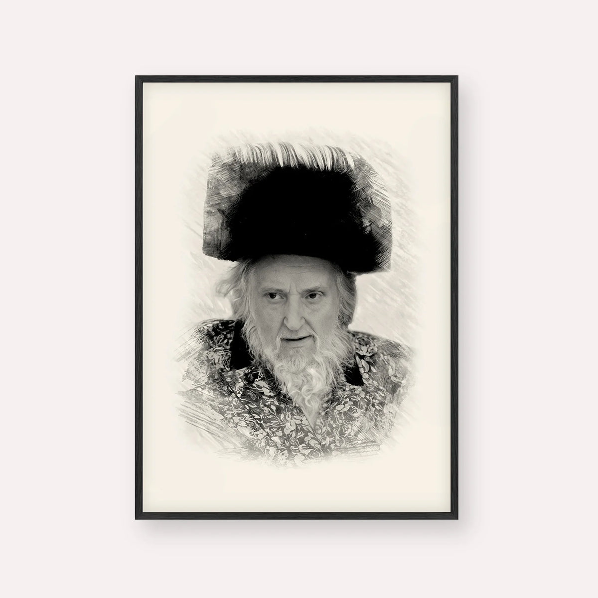 Rabbi Moshe Sternbuch – Black & White – Black Frame Vertical | Jewish Wall Art, Gedolim Pictures