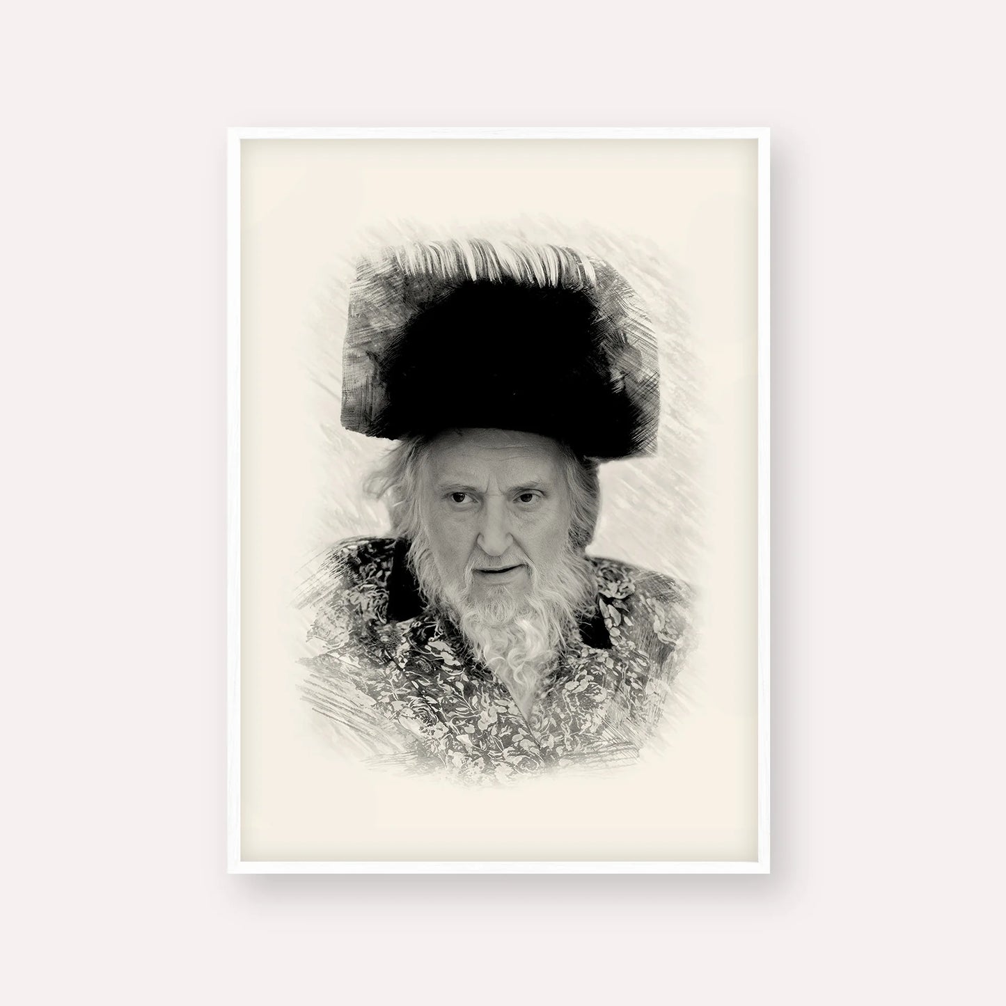 Rabbi Moshe Sternbuch – Black & White – White Frame Vertical | Jewish Wall Art, Gedolim Pictures