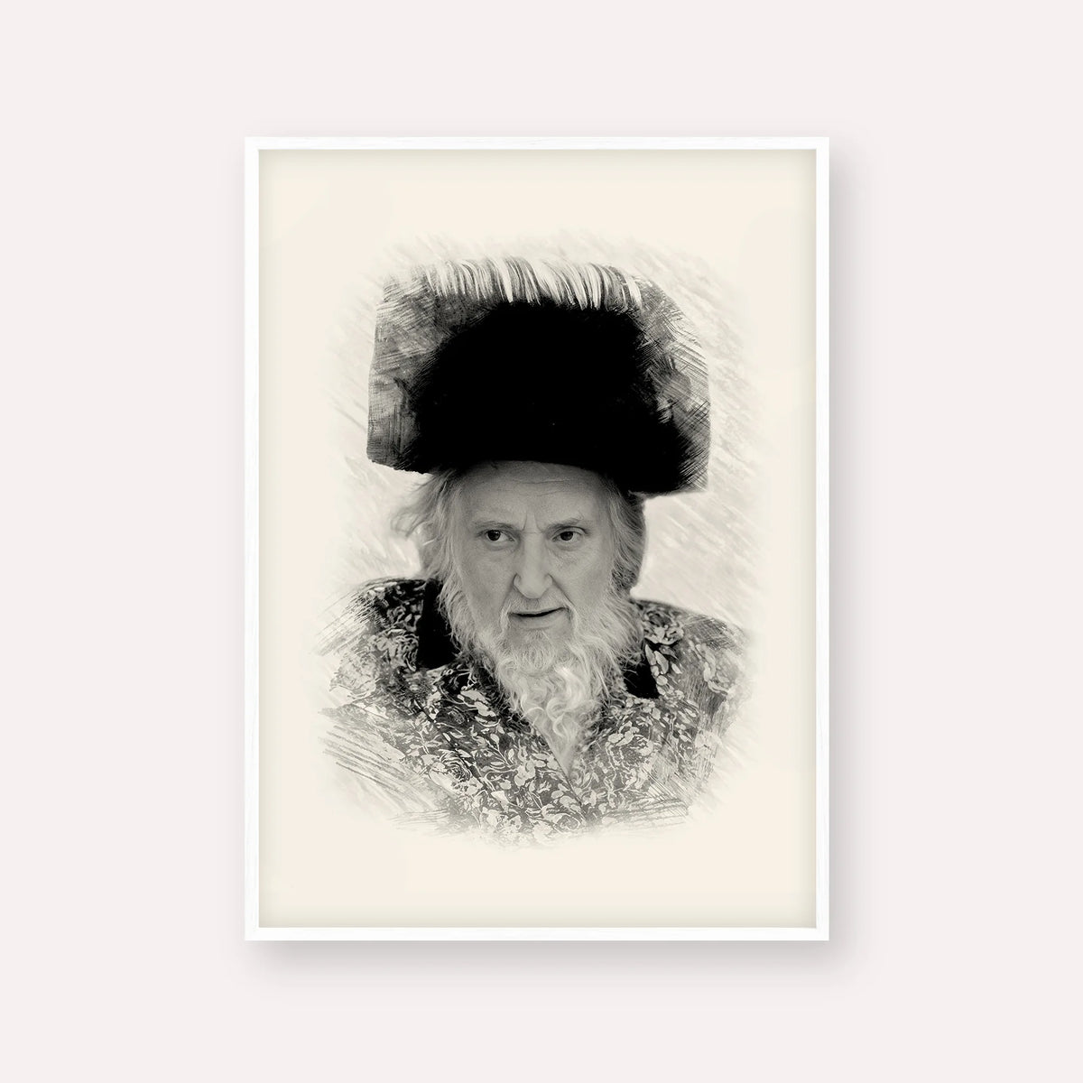 Rabbi Moshe Sternbuch – Black & White – White Frame Vertical | Jewish Wall Art, Gedolim Pictures