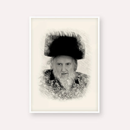 Rabbi Moshe Sternbuch – Black & White – White Frame Vertical | Jewish Wall Art, Gedolim Pictures