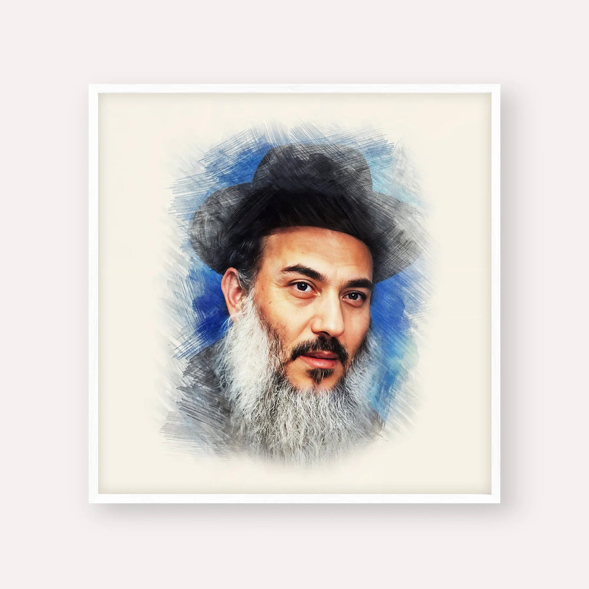 Rabbi Nissim Yagen – White Frame Square | Jewish Wall Art, Gedolim Pictures