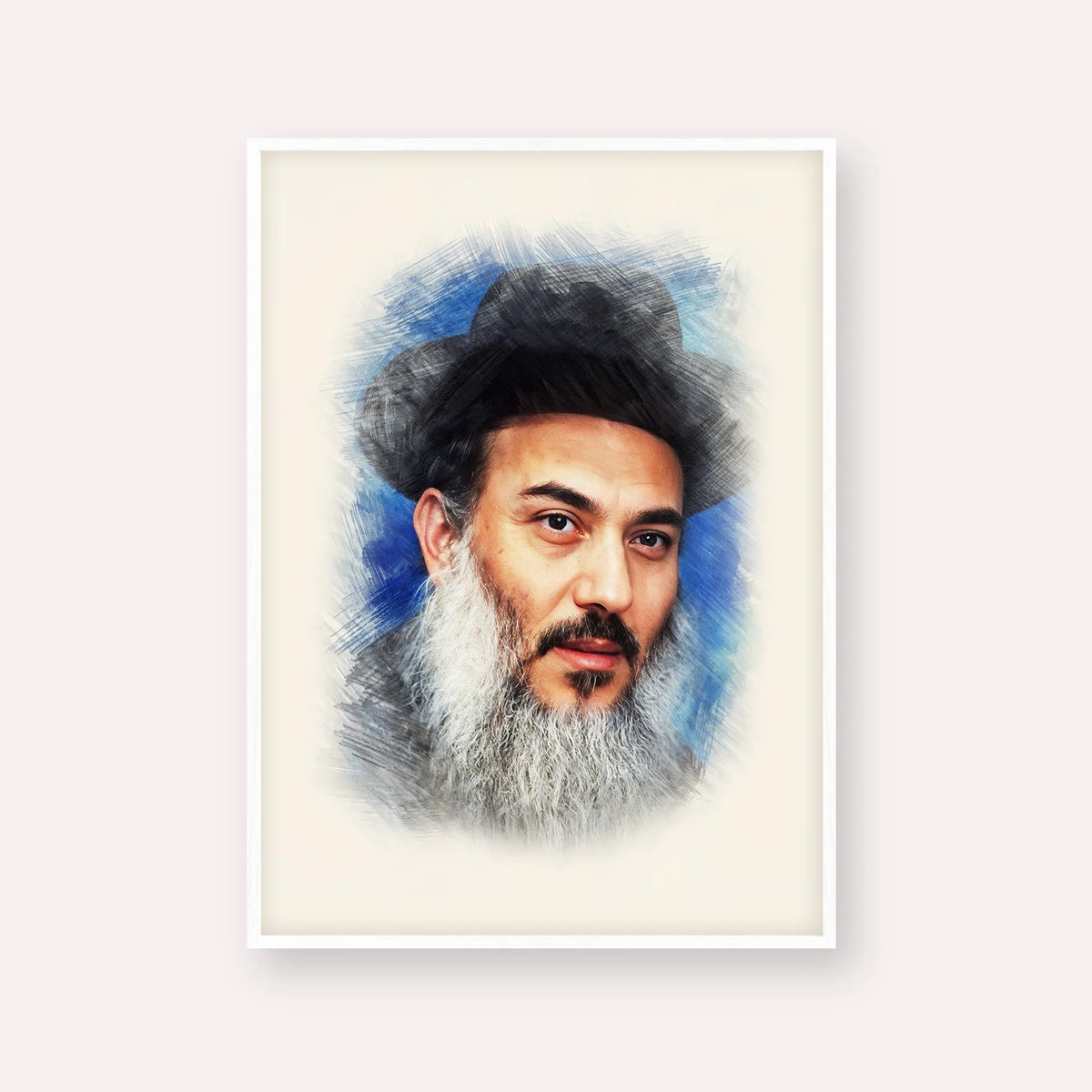 Rabbi Nissim Yagen – White Frame Vertical | Jewish Wall Art, Gedolim Pictures