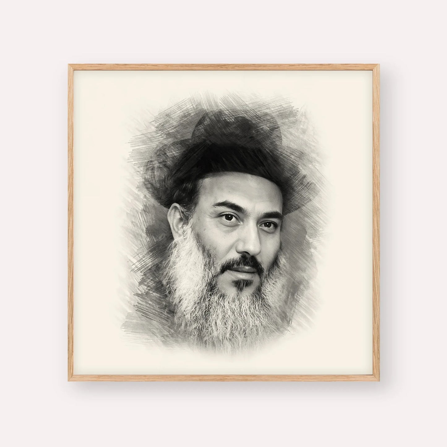 Rabbi Nissim Yagen – Black & White – Wood Frame Square | Jewish Wall Art, Gedolim Pictures
