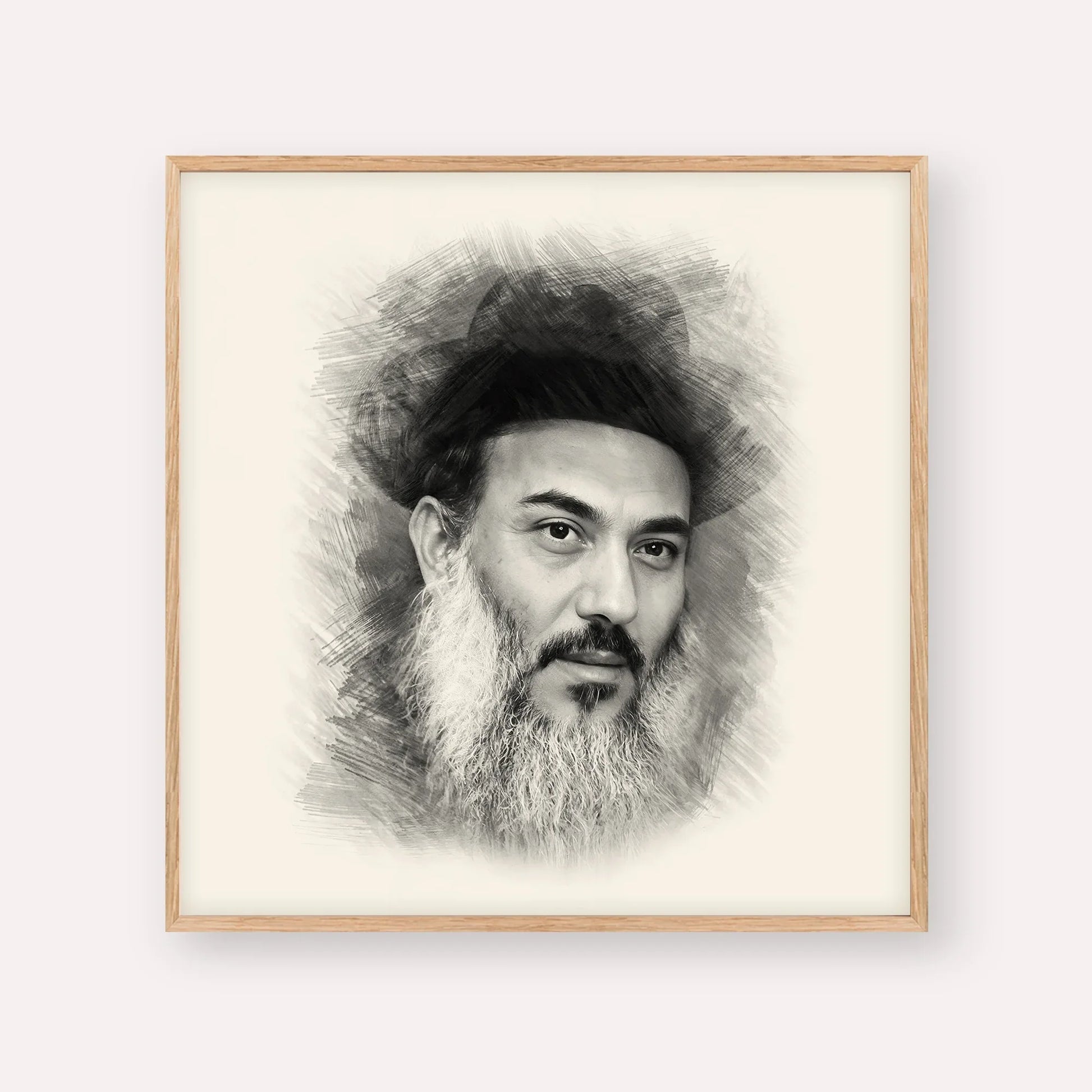 Rabbi Nissim Yagen – Black & White – Wood Frame Square | Jewish Wall Art, Gedolim Pictures