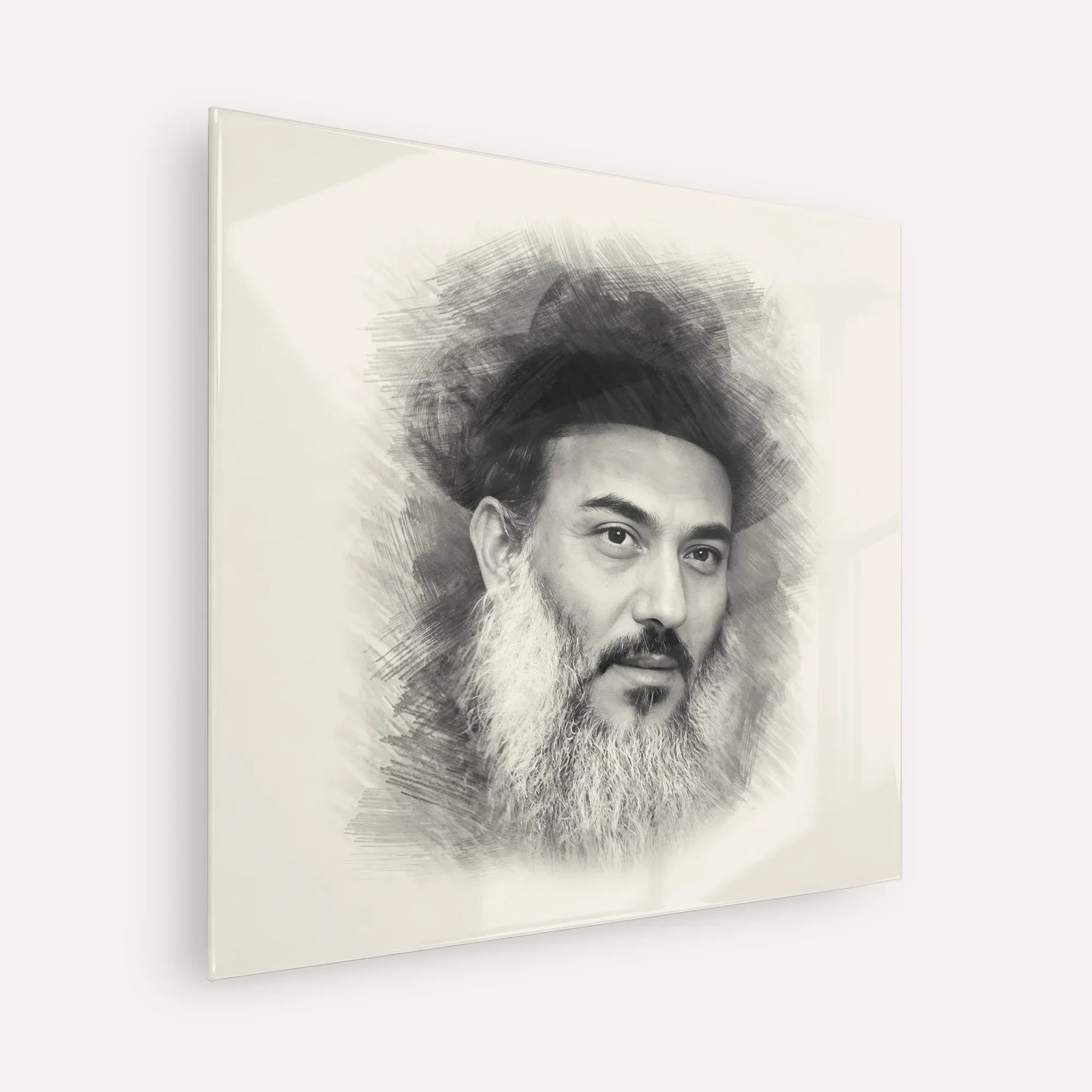 Rabbi Nissim Yagen – Black & White – Acrylic Glass Square | Jewish Wall Art, Gedolim Pictures