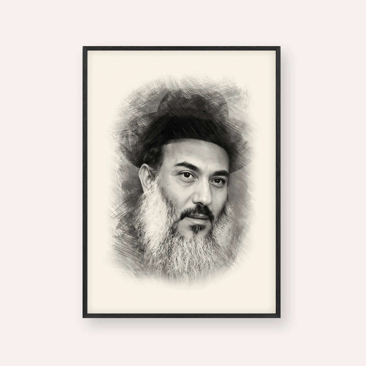 Rabbi Nissim Yagen – Black & White – Black Frame Vertical | Jewish Wall Art, Gedolim Pictures