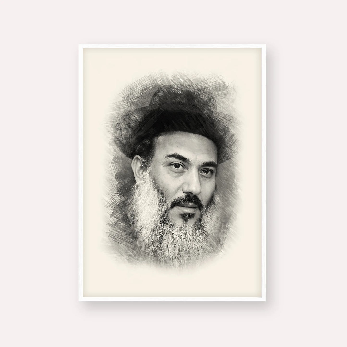 Rabbi Nissim Yagen – Black & White – White Frame Vertical | Jewish Wall Art, Gedolim Pictures