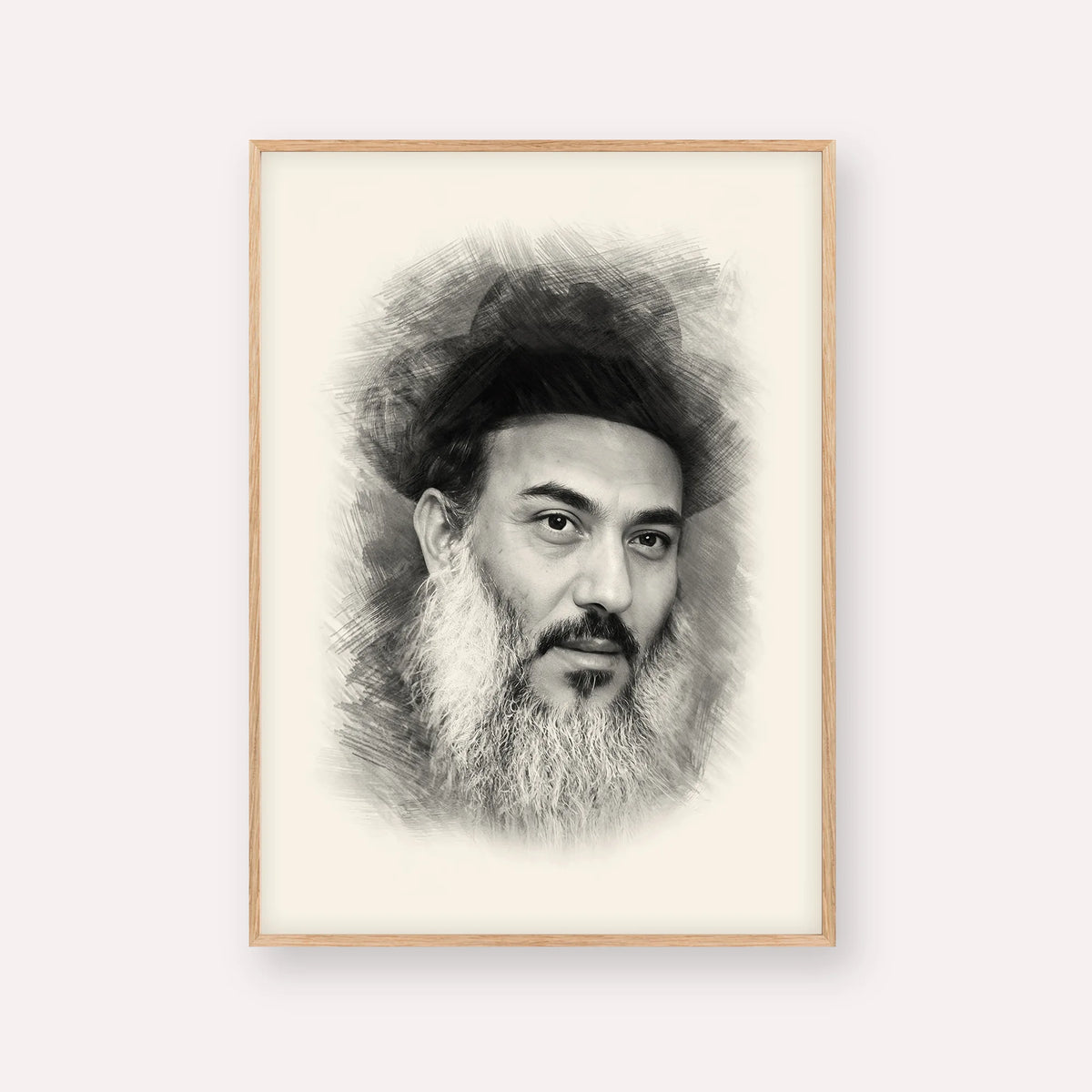 Rabbi Nissim Yagen – Black & White – Wood Frame Vertical | Jewish Wall Art, Gedolim Pictures