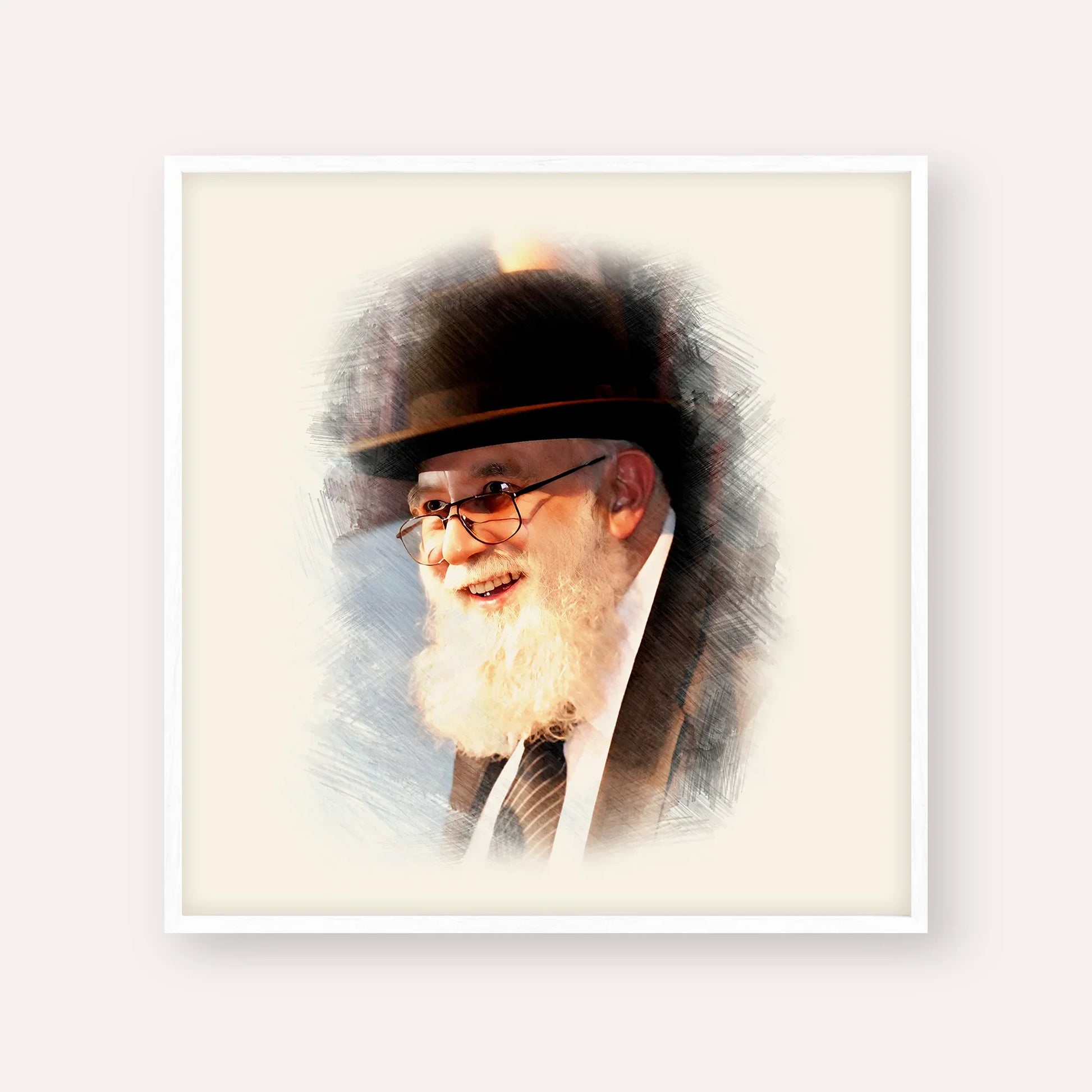 Rabbi Noah Weinberg – White Frame Square | Jewish Wall Art, Gedolim Pictures