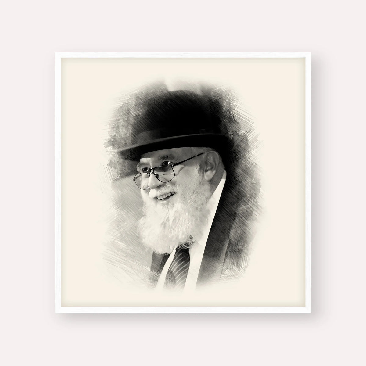 Rabbi Noah Weinberg – Black & White – White Frame Square | Jewish Wall Art, Gedolim Pictures